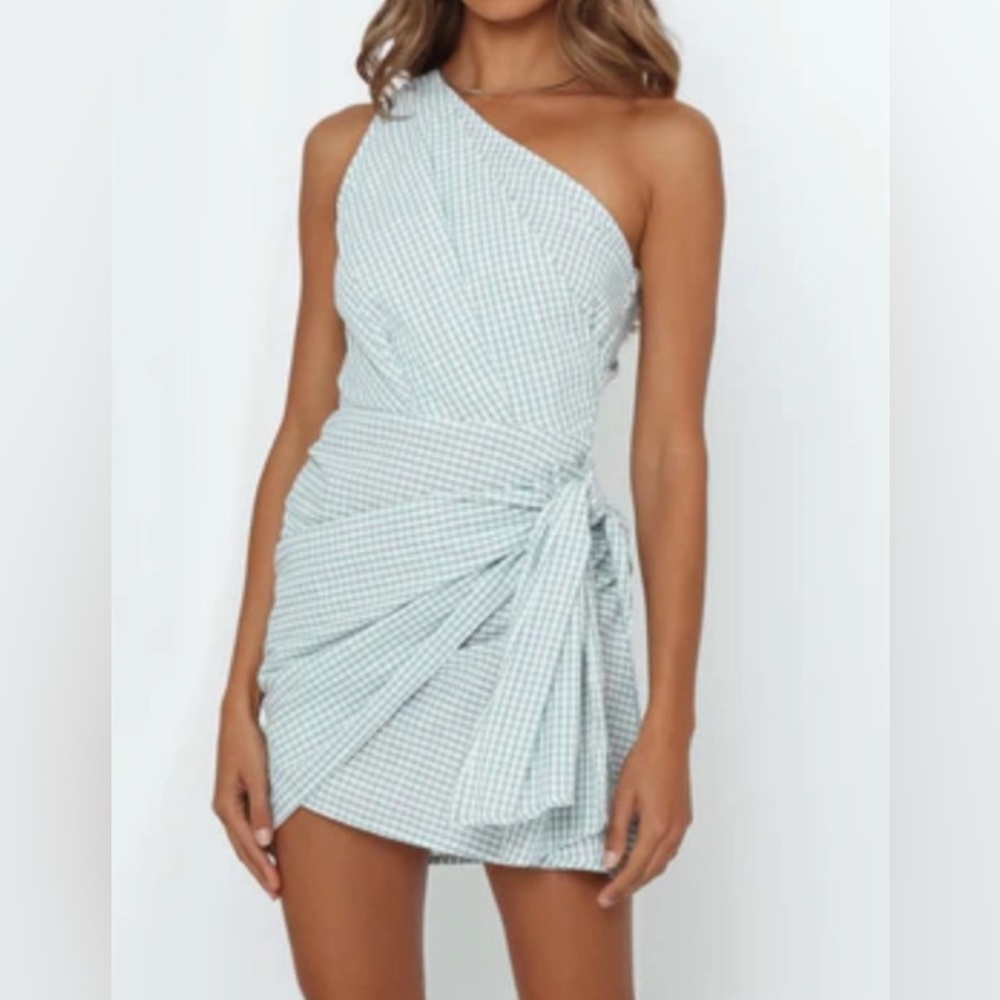 NET HELLO MOLLY adorable gingham dress one shoulder XS